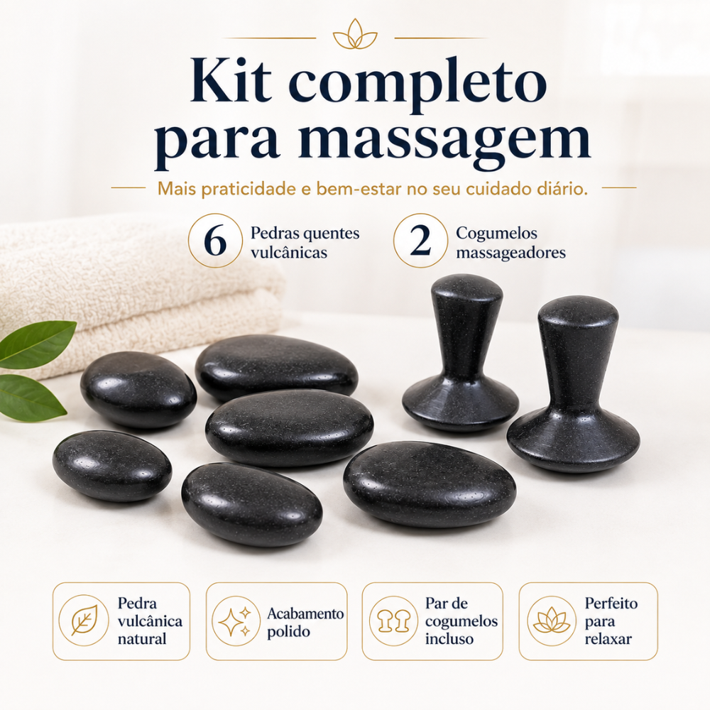 Kit 6 Pedras e 2 Cogumelos Massageadores