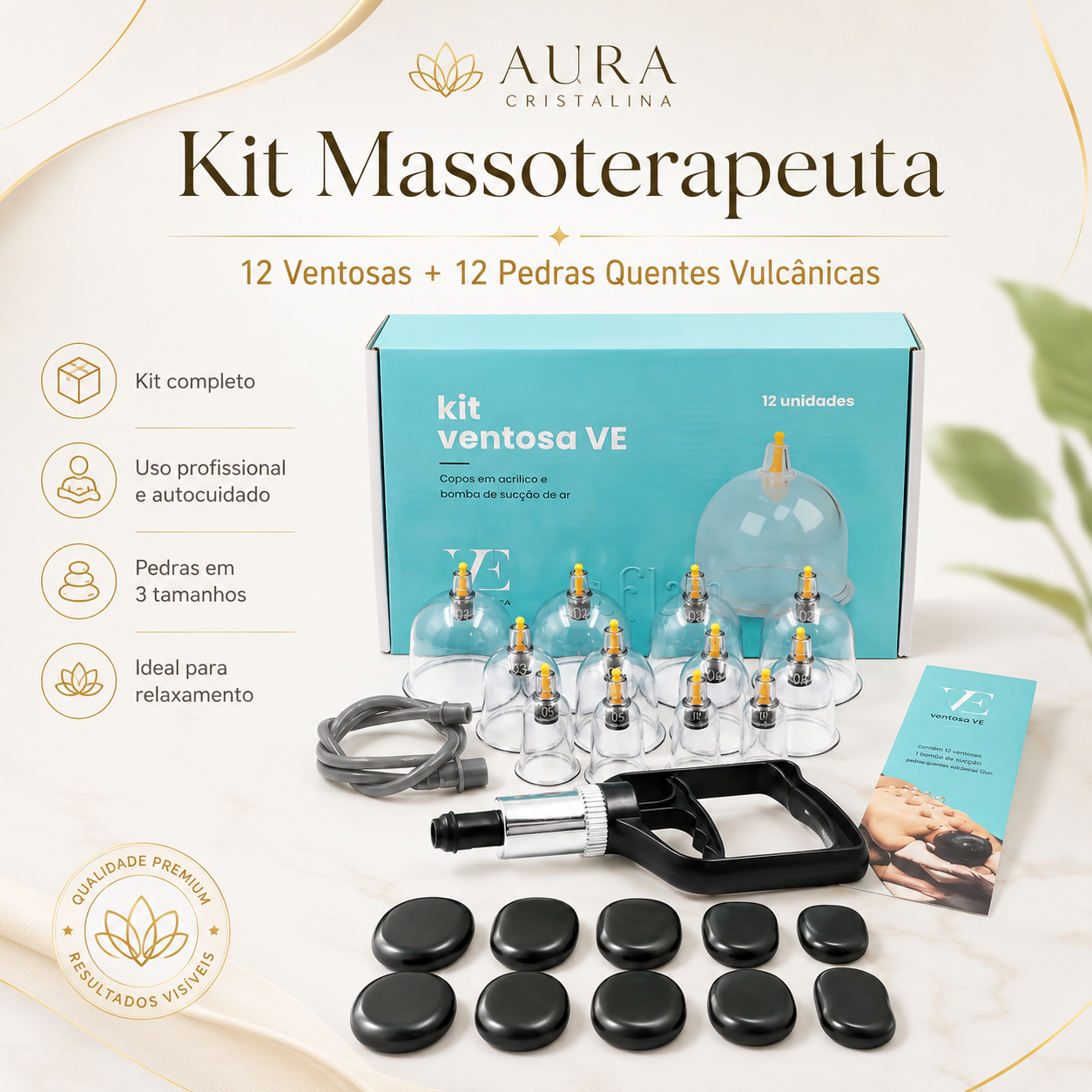Kit Massoterapeuta com Ventosas e Pedras