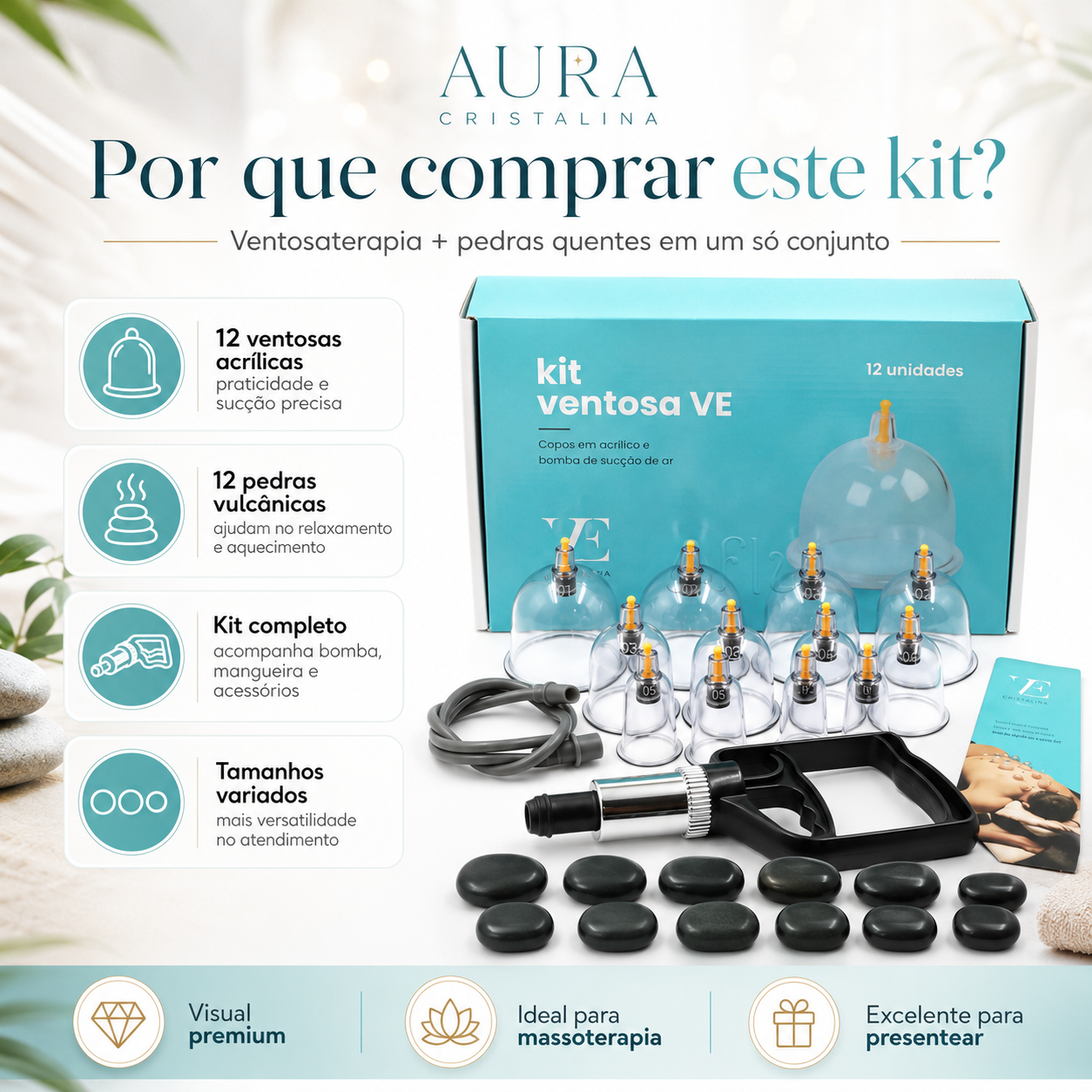 Kit Massoterapeuta com Ventosas e Pedras — foto 2